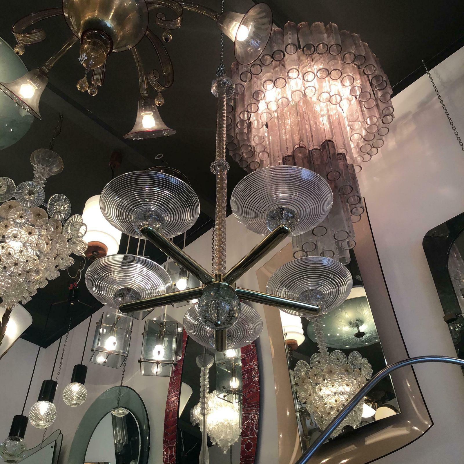 Seguso Chandelier Brass Murano Glass 1950 Italy photo vinterior
