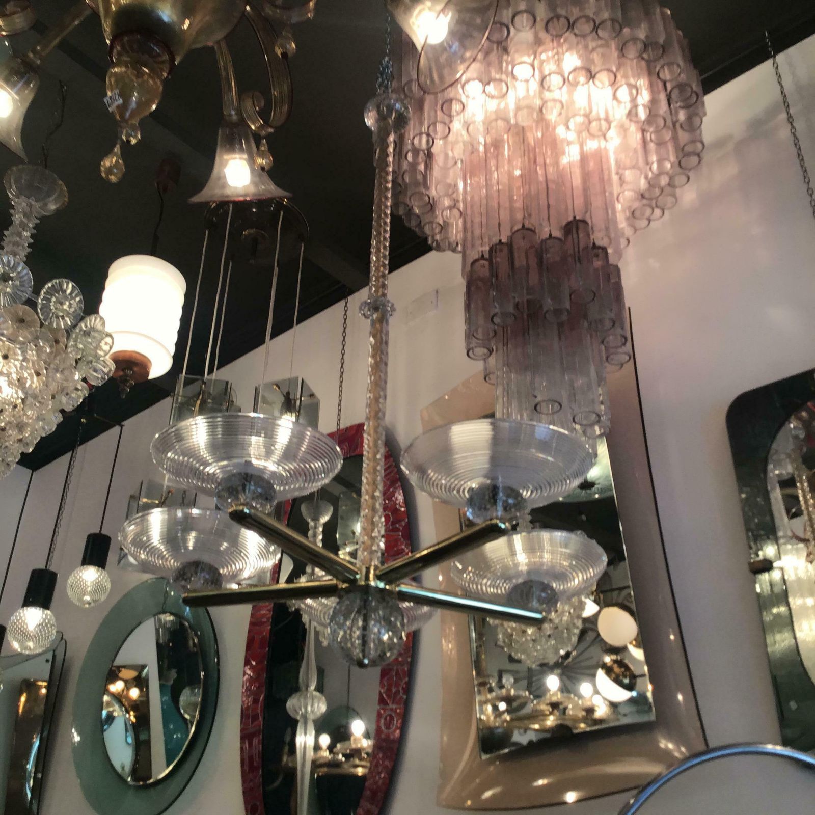 photo furniture Seguso Chandelier Brass Murano Glass 1950 Italy