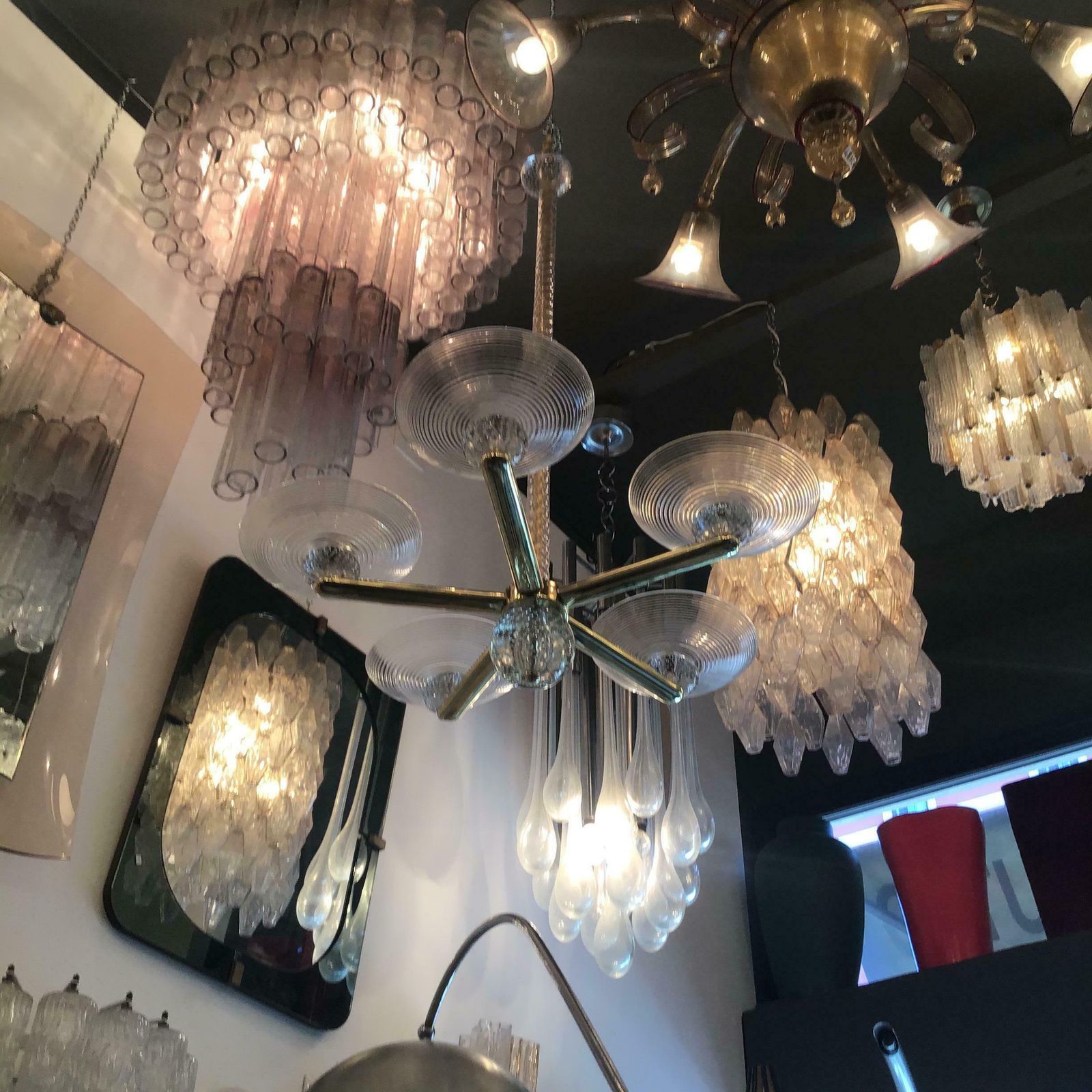 photo buy Seguso Chandelier Brass Murano Glass 1950 Italy