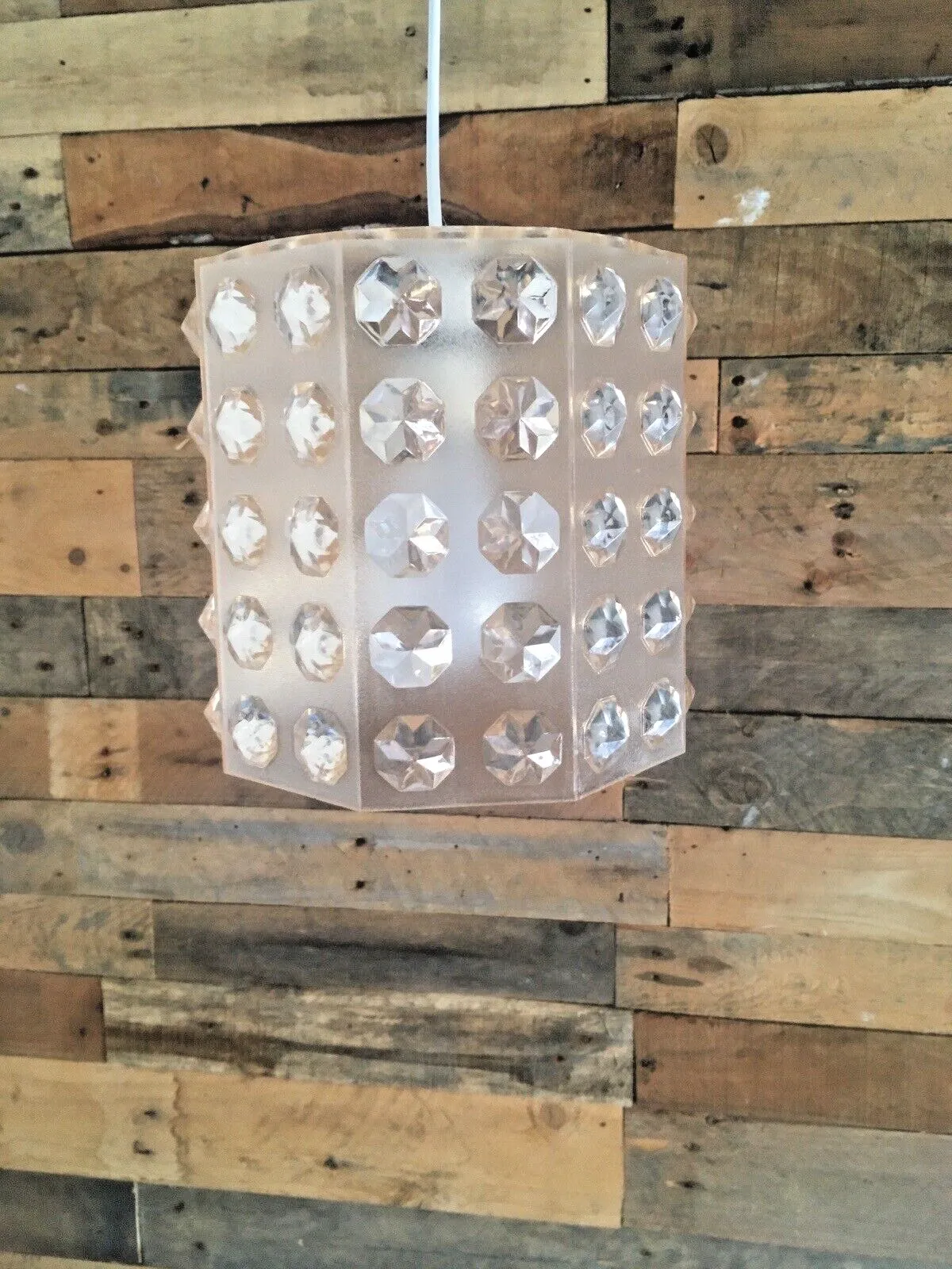 photo vinterior Retro 60's 70's Knobbly Plastic Octagonal Mcm Pendant Light Lamp Shade Vintage