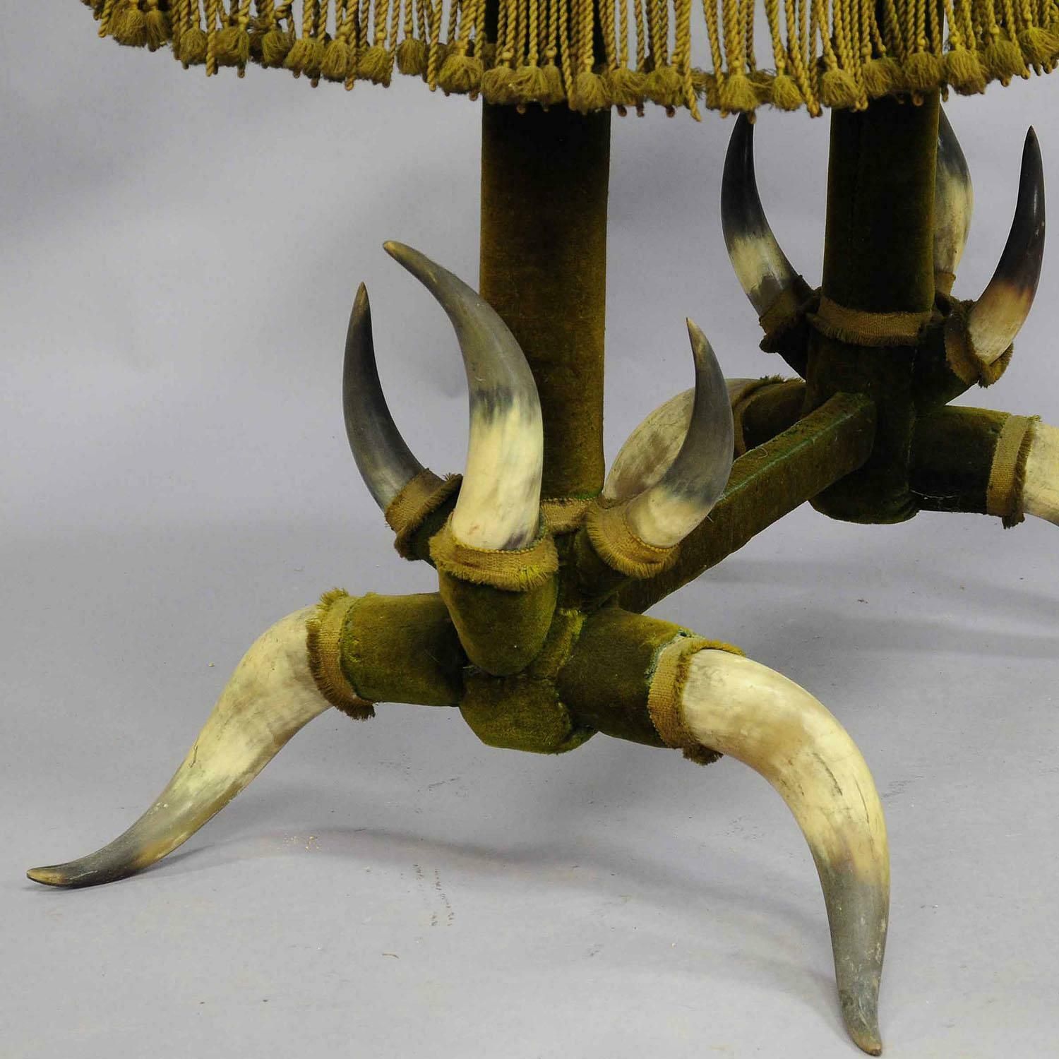 Antique Bull Horn Table With Green Velvet Ca. 1870 photo 2646.0
