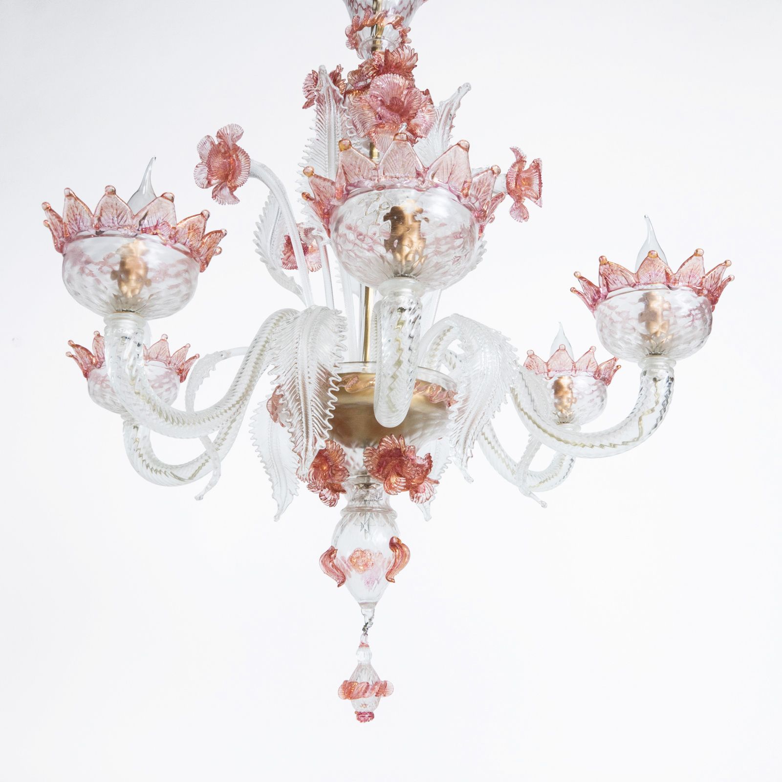 Vintage Venetian Murano Glas Kroonluchter Met 6 Lichten In Wit En Roze photo furniture