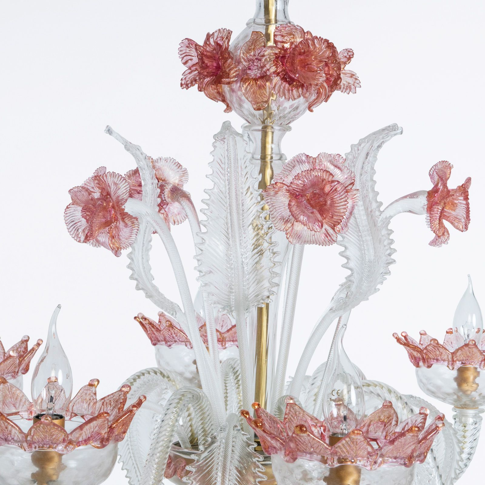 Vintage Venetian Murano Glas Kroonluchter Met 6 Lichten In Wit En Roze photo for sale