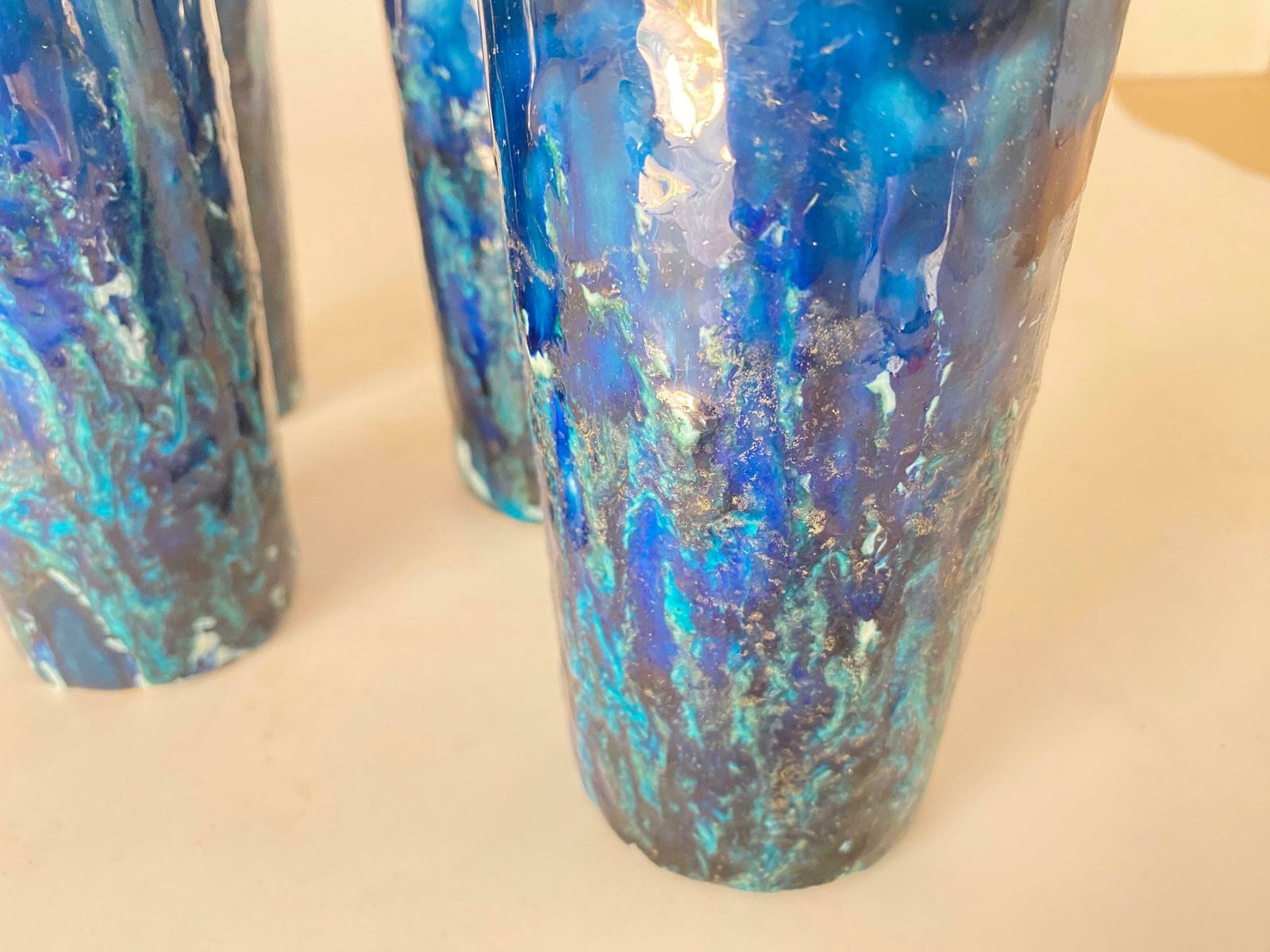 Set Of 4 Glasses In Ceramic Blue Color Italy 1960 Bistosi Style photo Home Decor