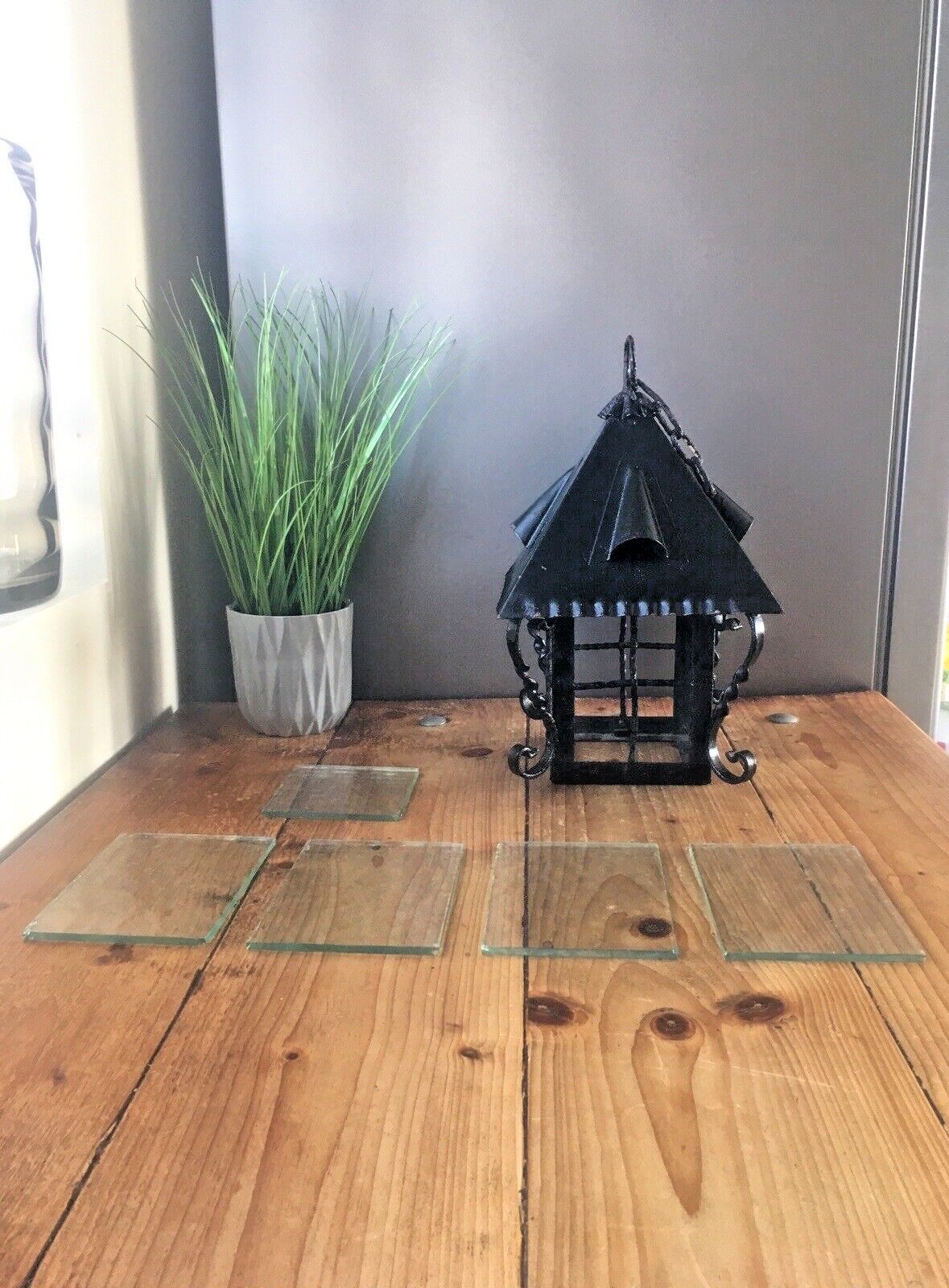 Antique Arts & Crafts Wrought Iron Glass Lantern Porch Lamp Light Art Nouveau photo furniture