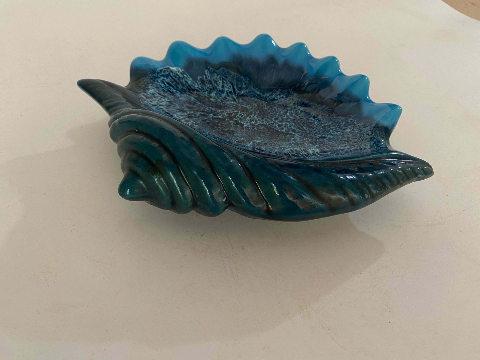 Ceramic Blue Ashtray Or Vide Poche In A Shell Form Circa 1960 France photo vinterior