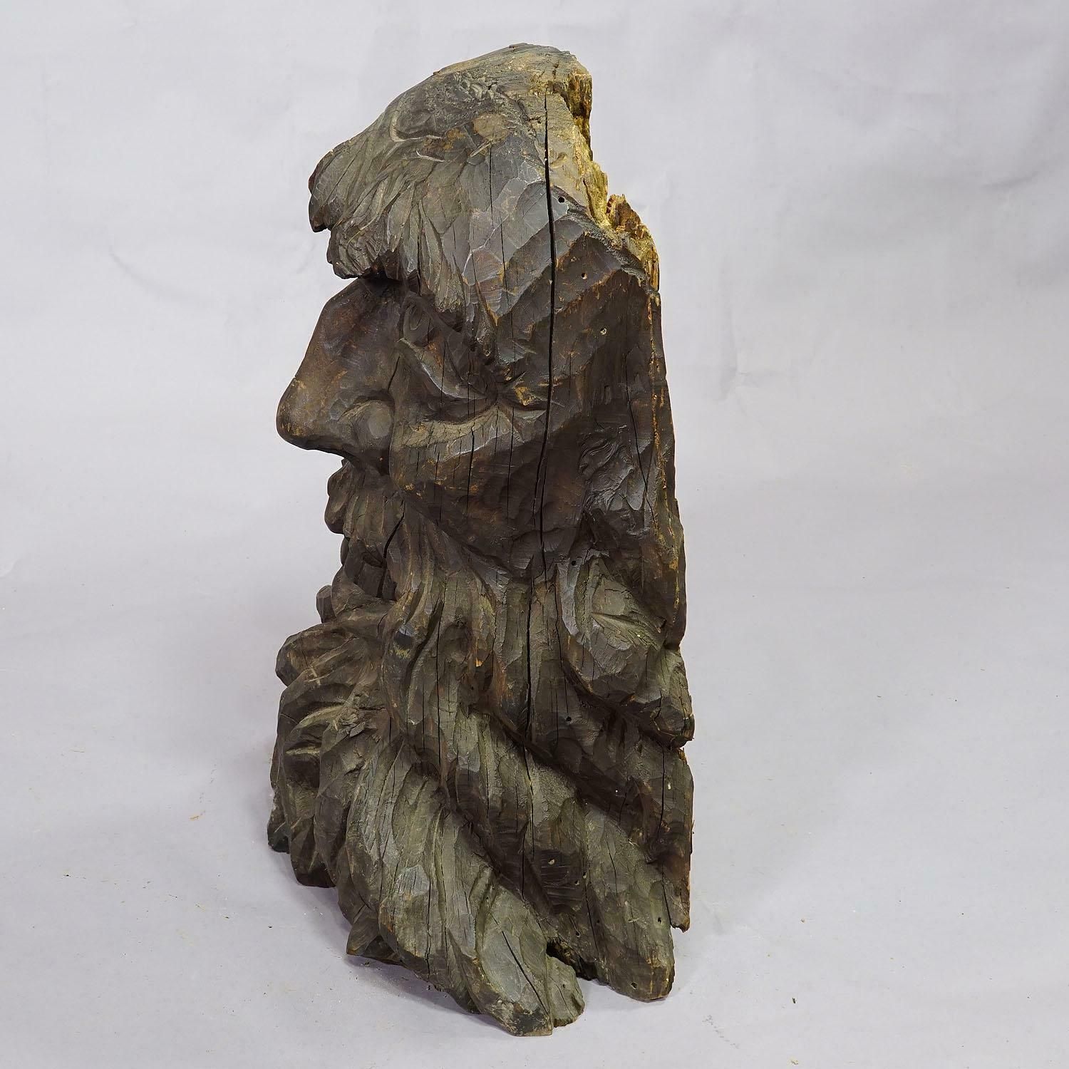 Wooden Carved Black Forest Garden Fountain Water Spout 19th Century photo Garden Decor