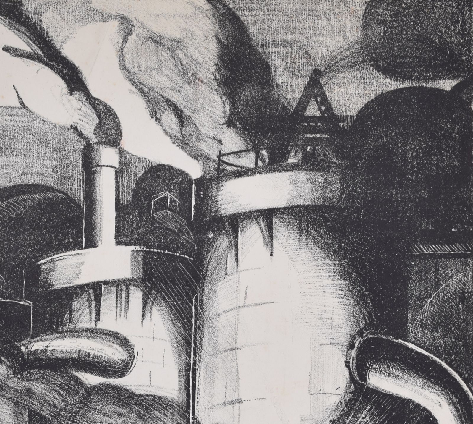 Industrial Scene With Steam Locomotive Print By Gerald Mac Spink photo for sale
