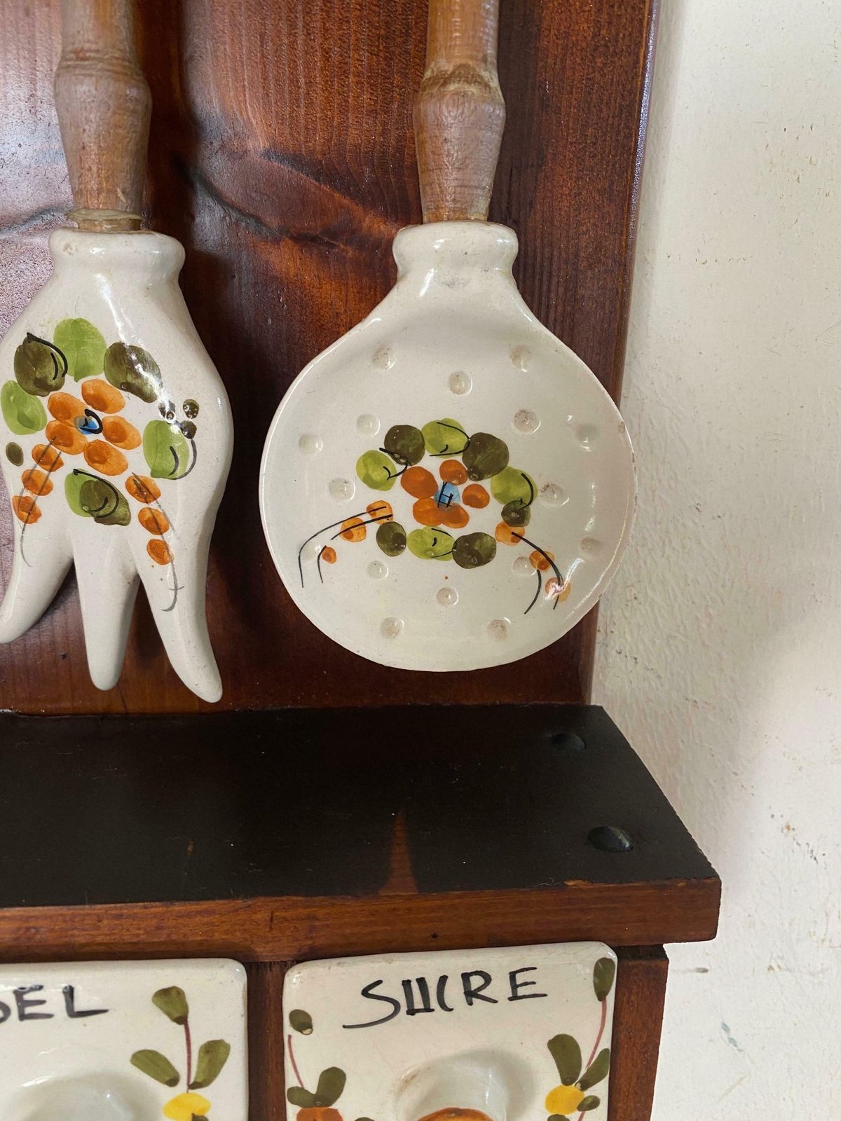 photo buy Salt Sugar And Coffee Boxes Kitchen Wall Set In Ceramic And Wood France 1960
