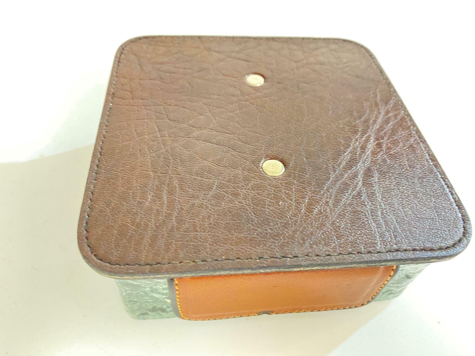 Ashtray In Glass With A Stitched Leather Cover, Brown Color, France 1970 photo 286.0