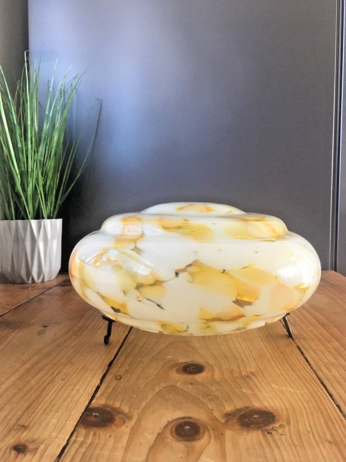 Art Deco 30's Marbled Orange Amber Splatter Glass Ceiling Flycatcher Light Shade photo for sale