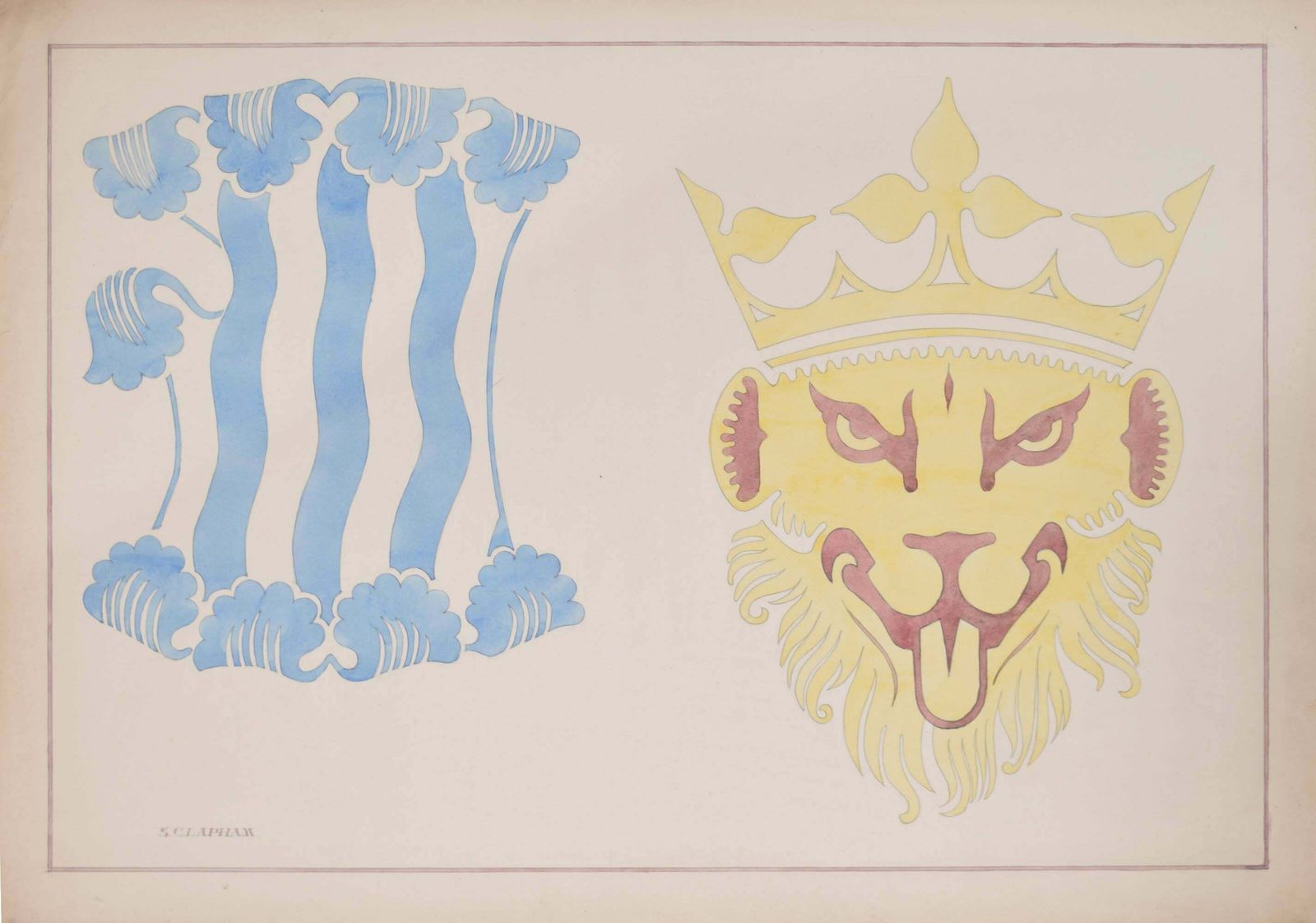S Clapham Lion Heraldic Designs Coat Of Arms Shield Watercolour By S Clapham photo vinterior