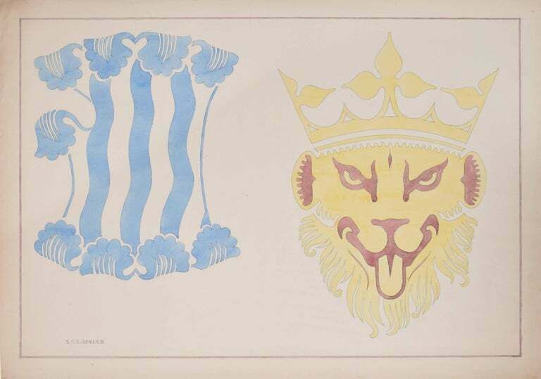 photo furniture S Clapham Lion Heraldic Designs Coat Of Arms Shield Watercolour By S Clapham