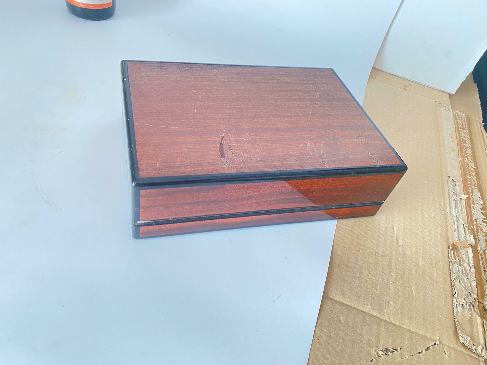 Cigar Humidor Burl Wood Cigar Box France 1970 Brown Black Color photo for sale