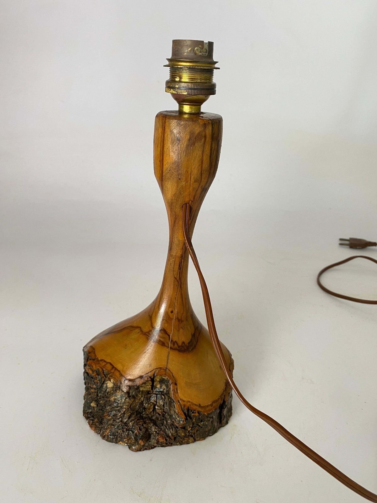 Sculptural Table Lamp Carved On In Olive Wood France 1950 photo vintage