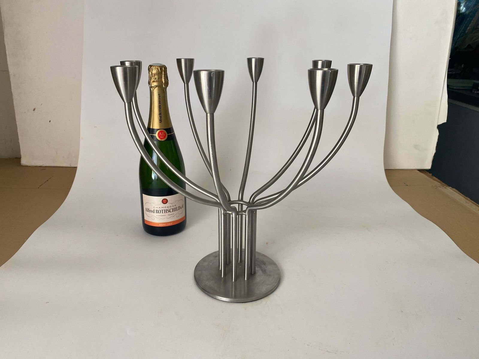 Metal Candleholder By Hagberg Swenden 20th Century Siver Color 8 Arms photo vintage