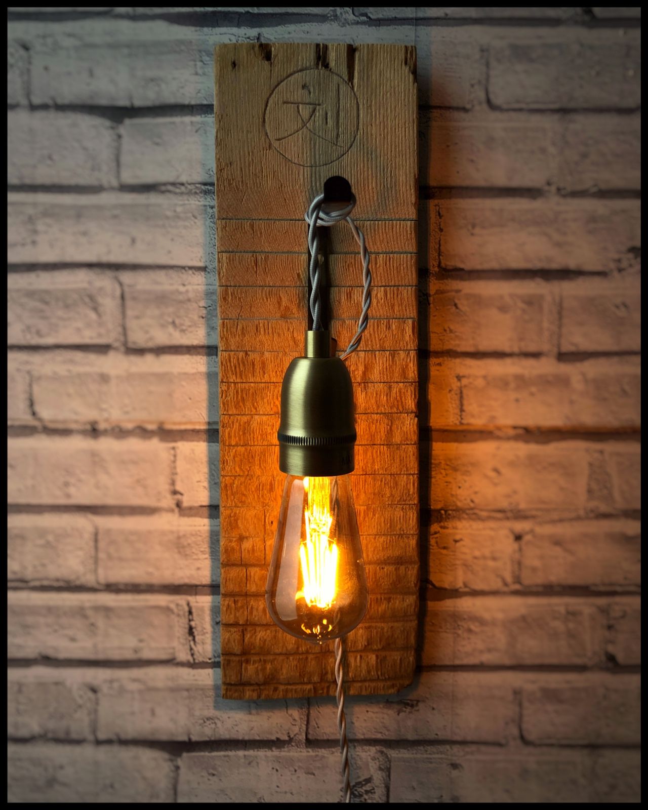 Wall Lighting Antique Japanese Wash Board With Edison Style Light Bulb And Cord Fixture. photo for sale