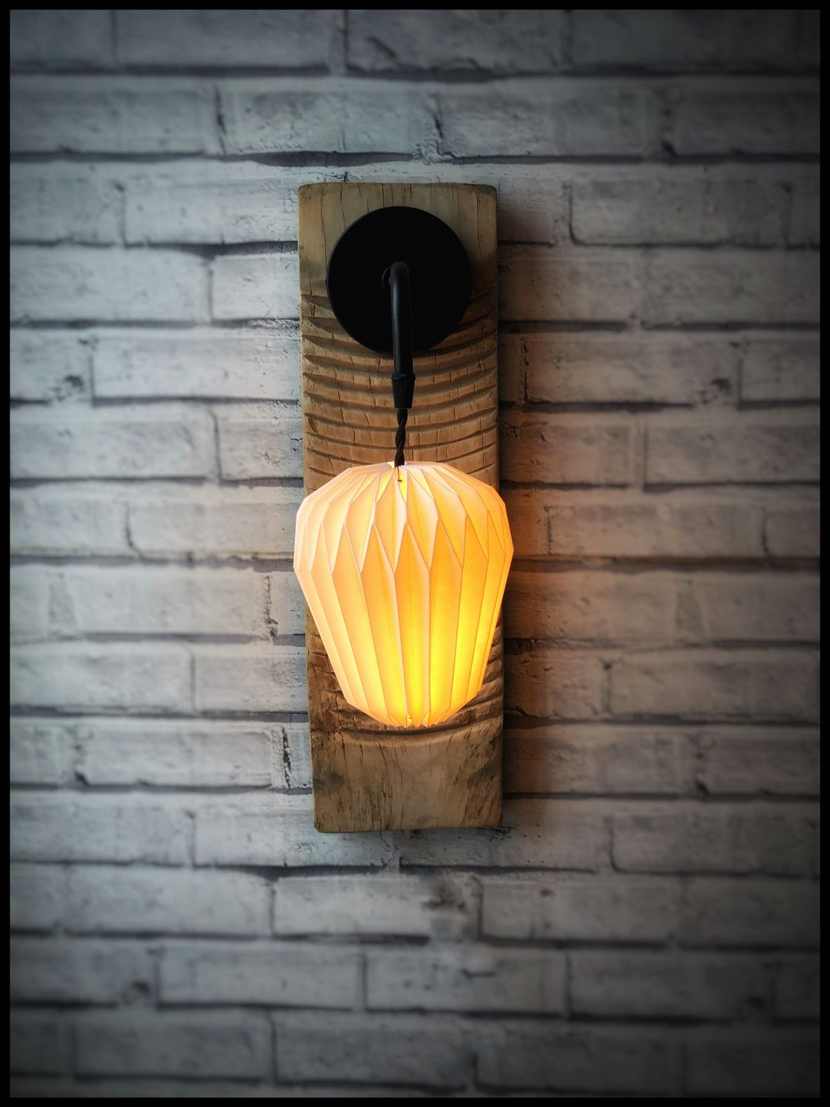 Wall Lighting   Antique Japanese Wash Board With Origami Light Fixing To Be Wired Into Wall Light Outlet. photo for sale