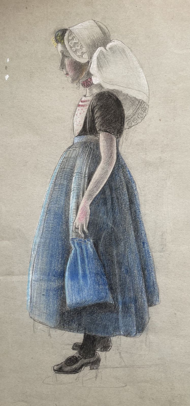 Bernard Sleigh   Early 20th Century British Pastel Drawing Of A Dutch Girl