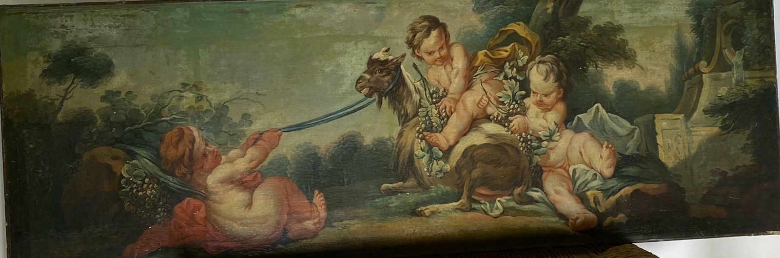 Antique French Pair Of Large Oils On Canvas Painting Of Cherubs 18eme Century photo buy