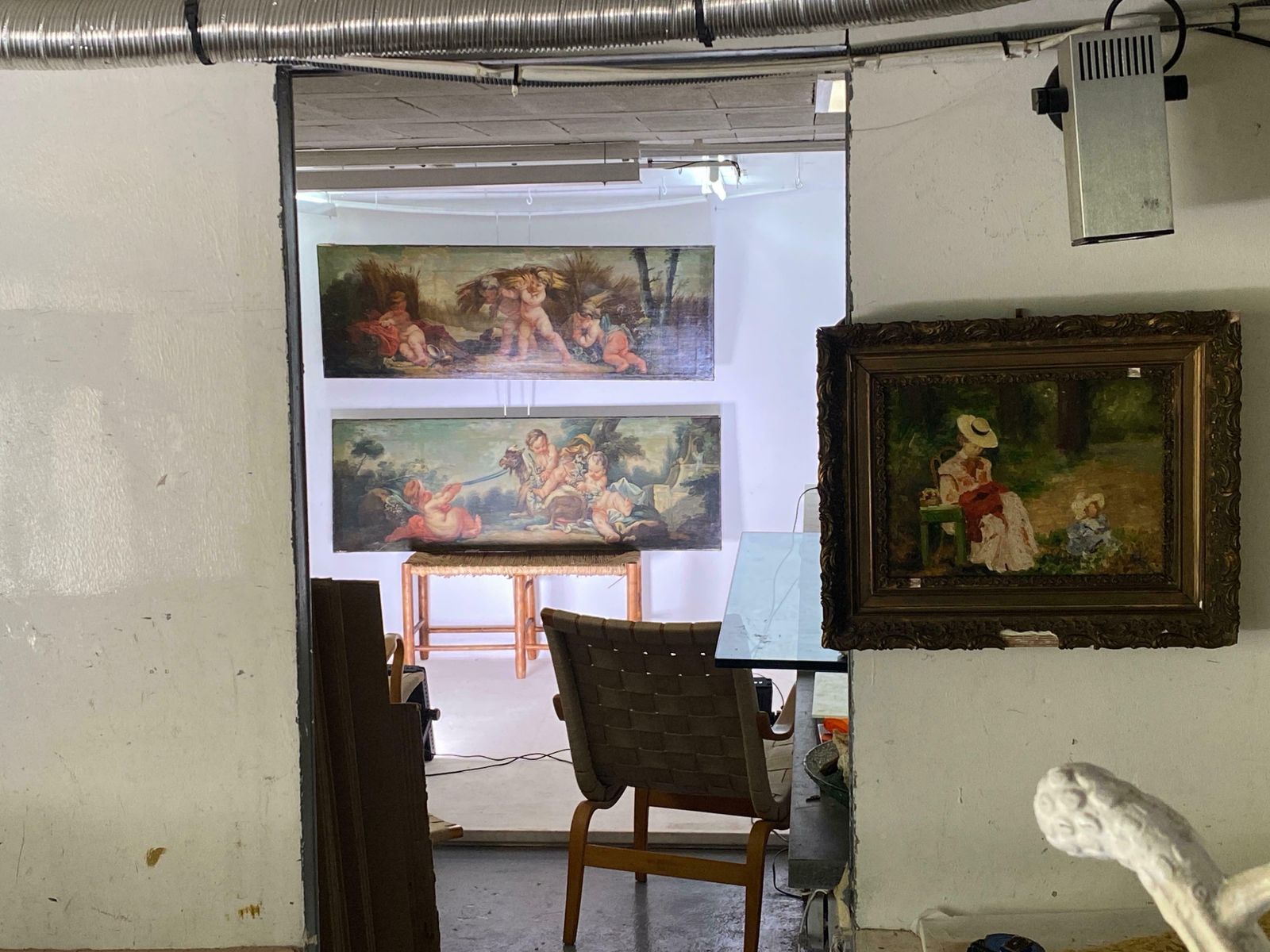 Antique French Pair Of Large Oils On Canvas Painting Of Cherubs 18eme Century photo vintage