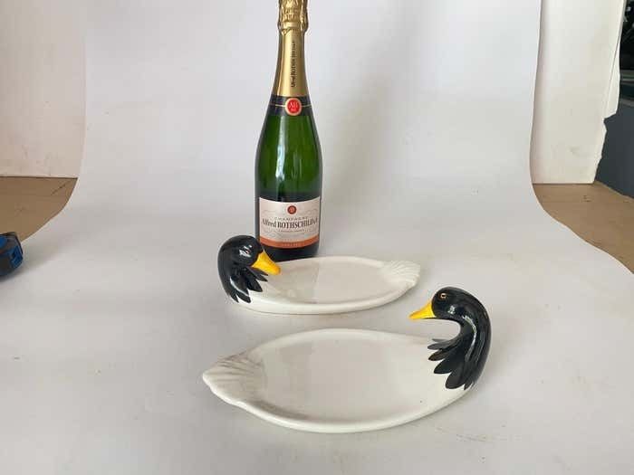 Butter Dish Ceramic Duck Shaped White Color France Circa 1970 Set Of 2 photo vinterior