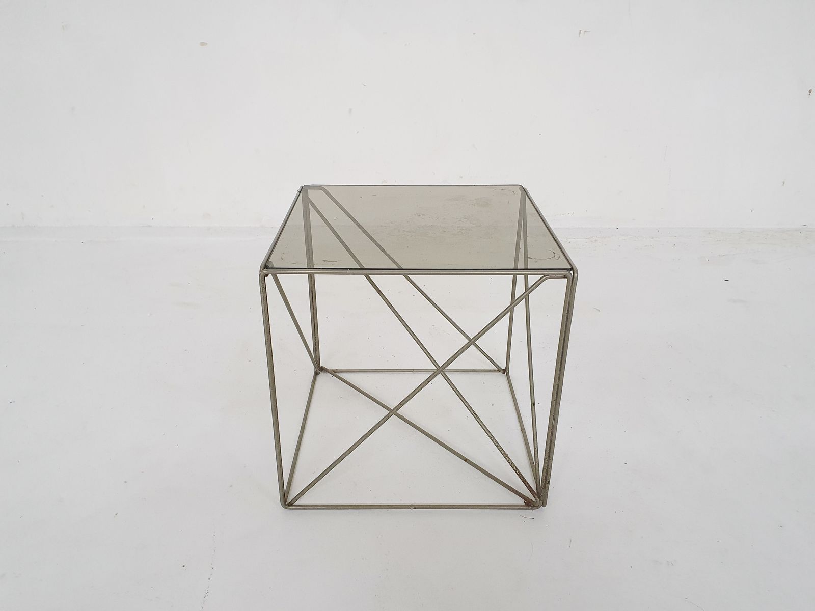 Rare Metal And Glass Side Table By Max Sauze, Isocele, France 1960's photo buy