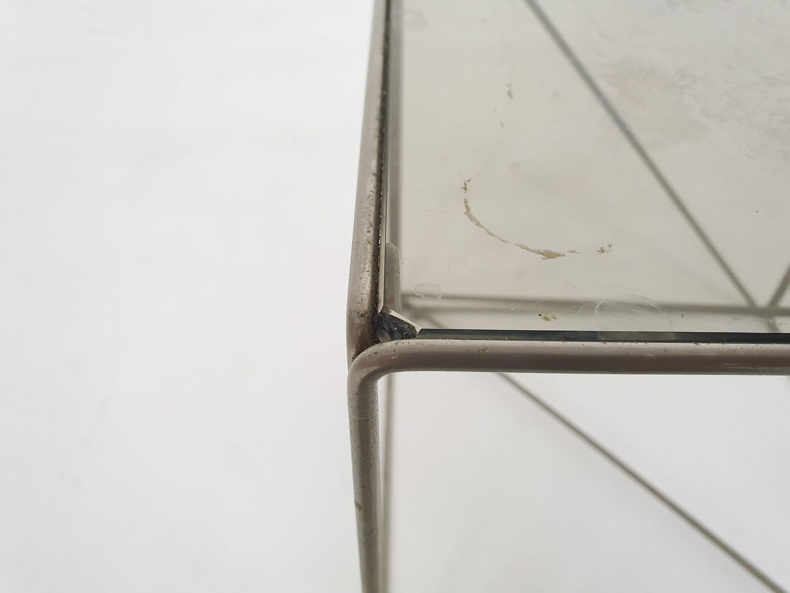 photo for sale Rare Metal And Glass Side Table By Max Sauze, Isocele, France 1960's