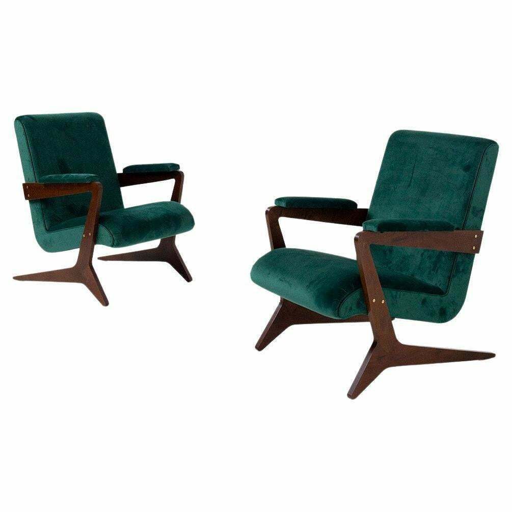 Pair Of Brazilian Green Velvet Armchairs, 20th Century £5,723.17per Set
