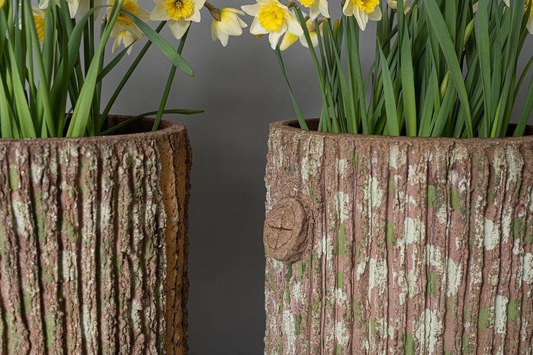 Pair Antique Faux Bois Garden Planters photo Garden Decor