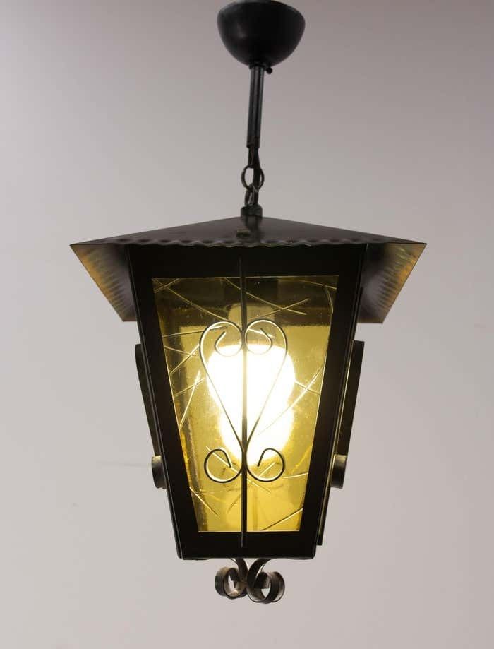 Iron And Glass Lustre Ceiling Lamp French Lantern, Circa 1960 photo buy