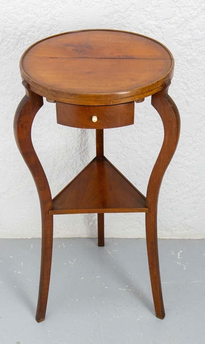 French Sellette Or Plant Holder Waltnut, Three Legs & One Drawer, Circa 1920 photo for sale