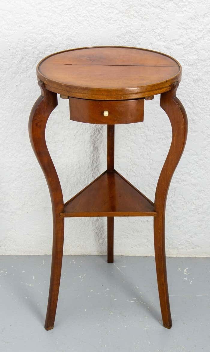French Sellette Or Plant Holder Waltnut, Three Legs & One Drawer, Circa 1920 photo Home Decor