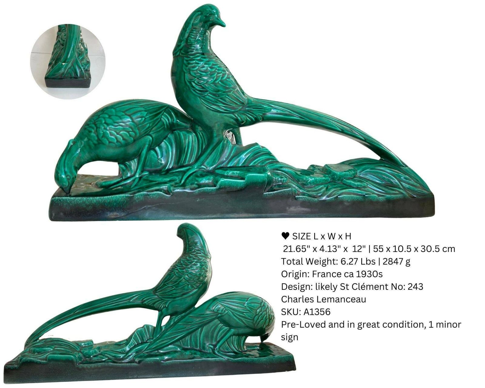 Art Deco Center Pieces | Majolica French Faience | Jade Green Figurines | Make A Selection (1pcs) photo for sale