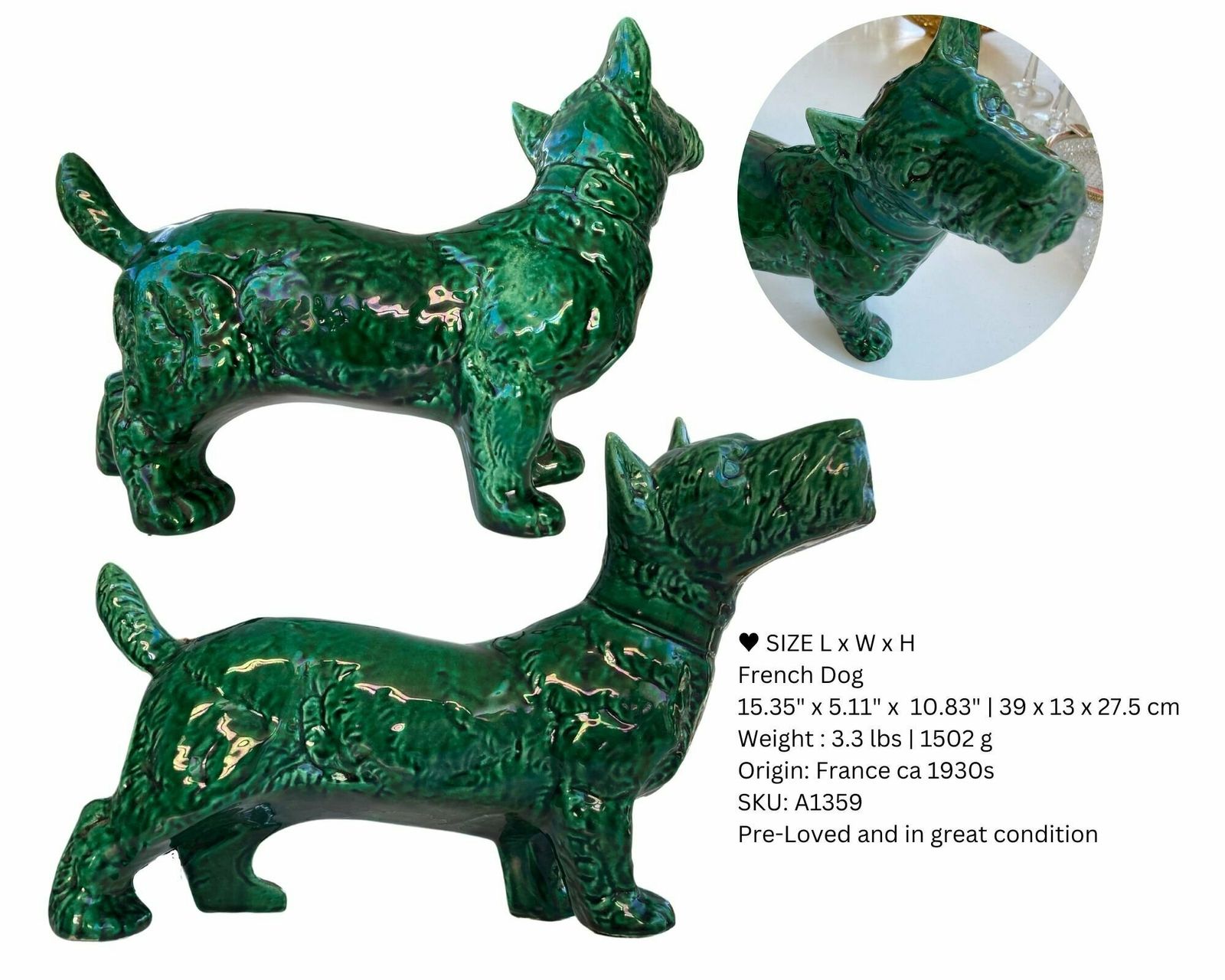 Art Deco Center Pieces | Majolica French Faience | Jade Green Figurines | Make A Selection (1pcs) photo Home Decor