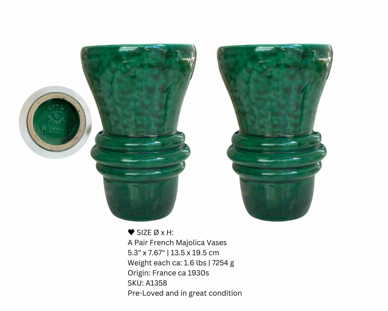 Art Deco Center Pieces | Majolica French Faience | Jade Green Figurines | Make A Selection (1pcs) photo 485.0