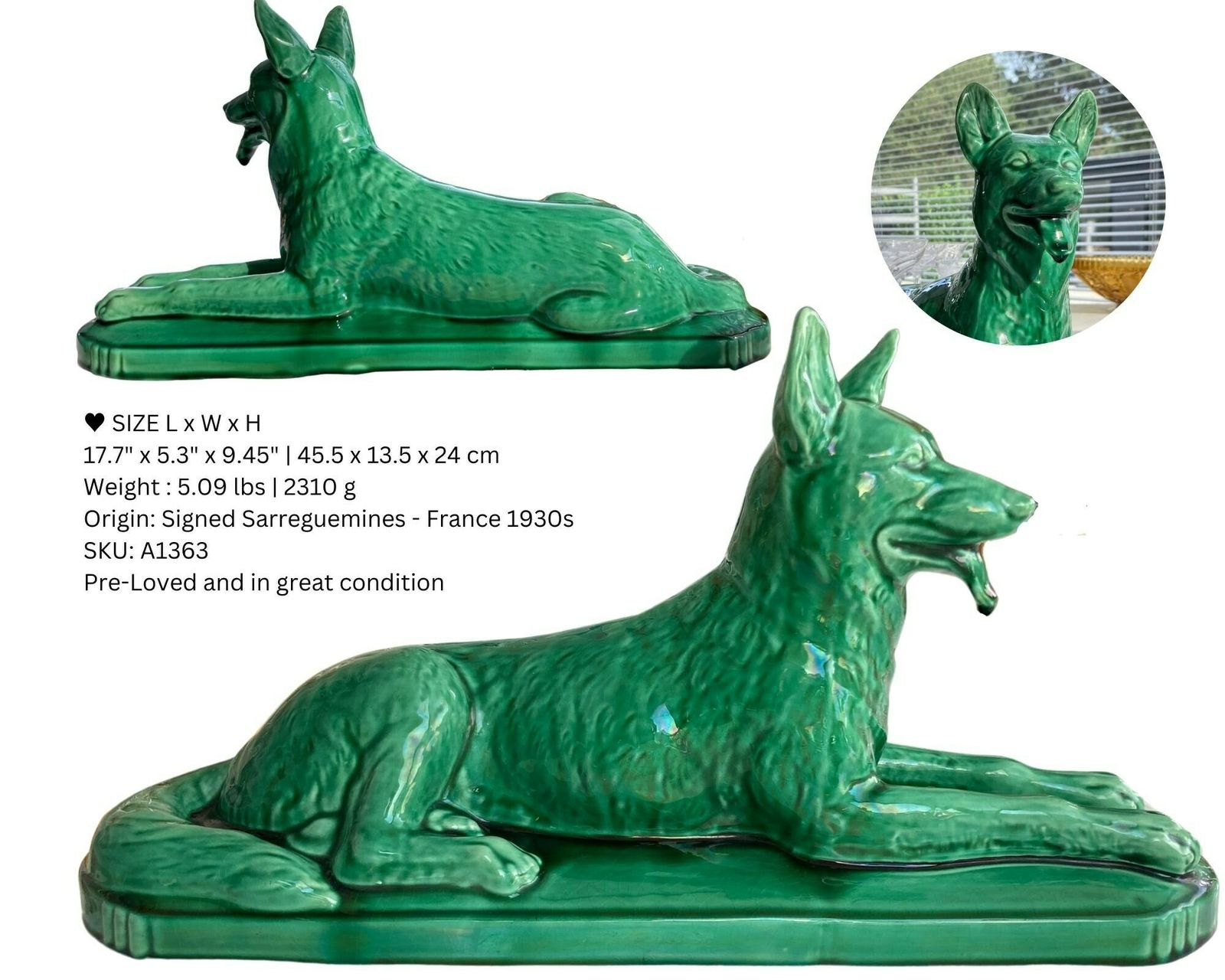 Art Deco Center Pieces | Majolica French Faience | Jade Green Figurines | Make A Selection (1pcs) photo buy