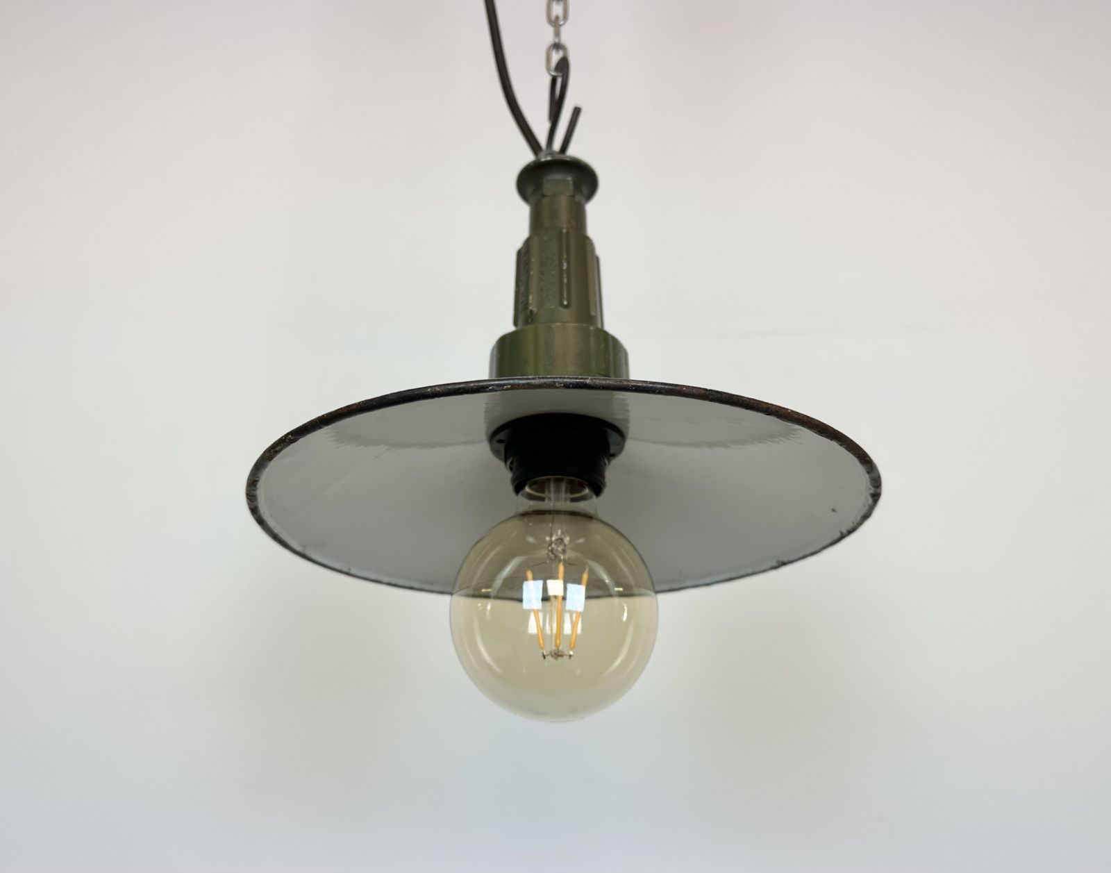 Industrial Blue Enamel Military Pendant Lamp With Cast Aluminium Top, 1960, 7x photo 179.0