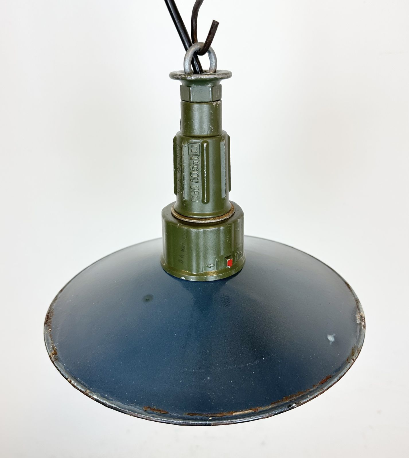 Industrial Blue Enamel Military Pendant Lamp With Cast Aluminium Top, 1960, 7x photo vintage