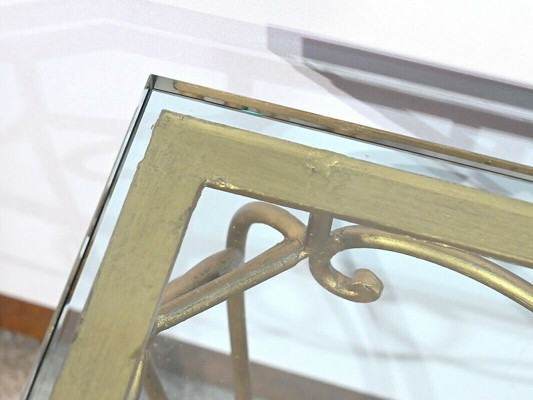 Small Table In Golden Wrought Iron And Glass, Drouet Spirit, 1970 photo for sale