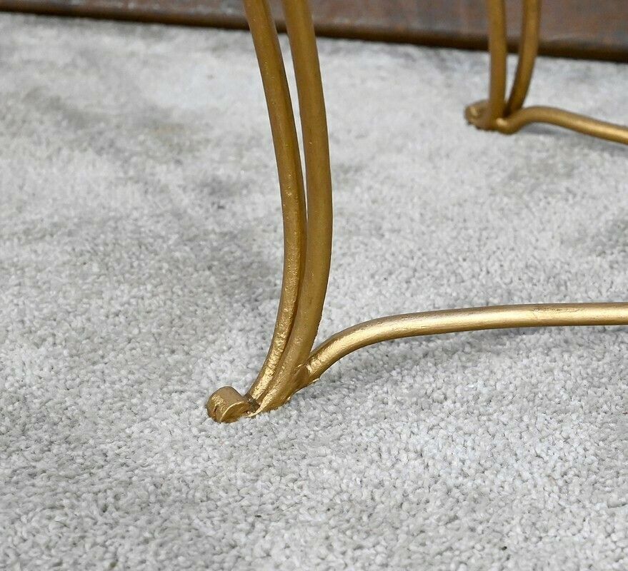 Furniture Small Table In Golden Wrought Iron And Glass, Drouet Spirit, 1970 photo