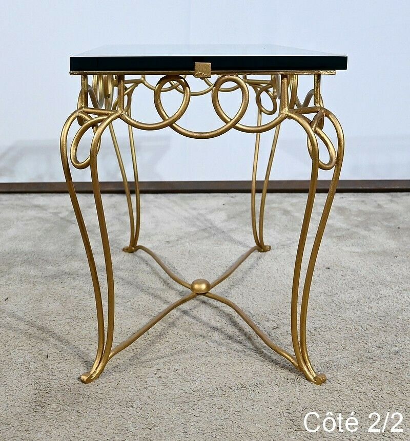 photo buy Small Table In Golden Wrought Iron And Glass, Drouet Spirit, 1970