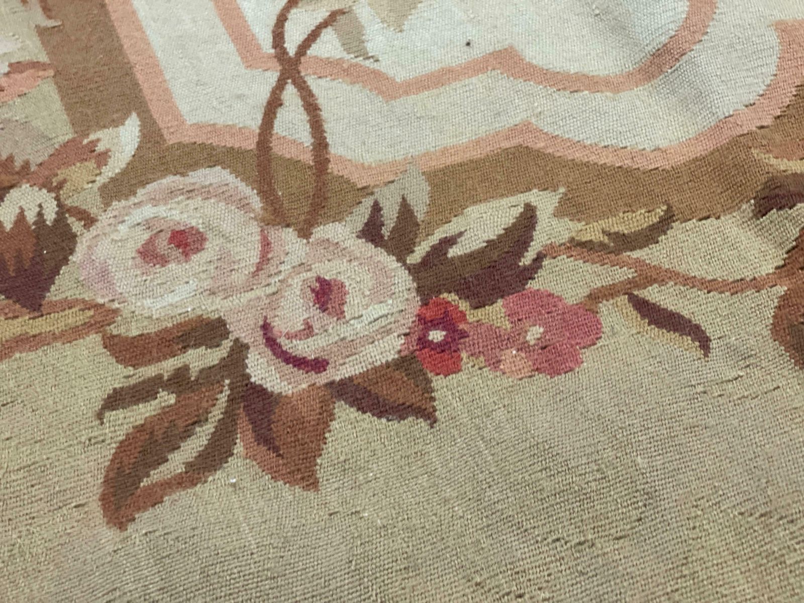 Traditional Carpet Aubusson Rug Golden Brown Handwoven Wool Needlepoint Rug Sale photo Textiles