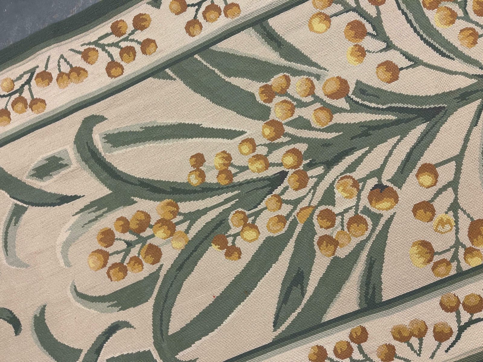 Botanical Aubusson Rug Green Beige Handwoven Wool Needlepoint Traditional Carpet photo 2500.0