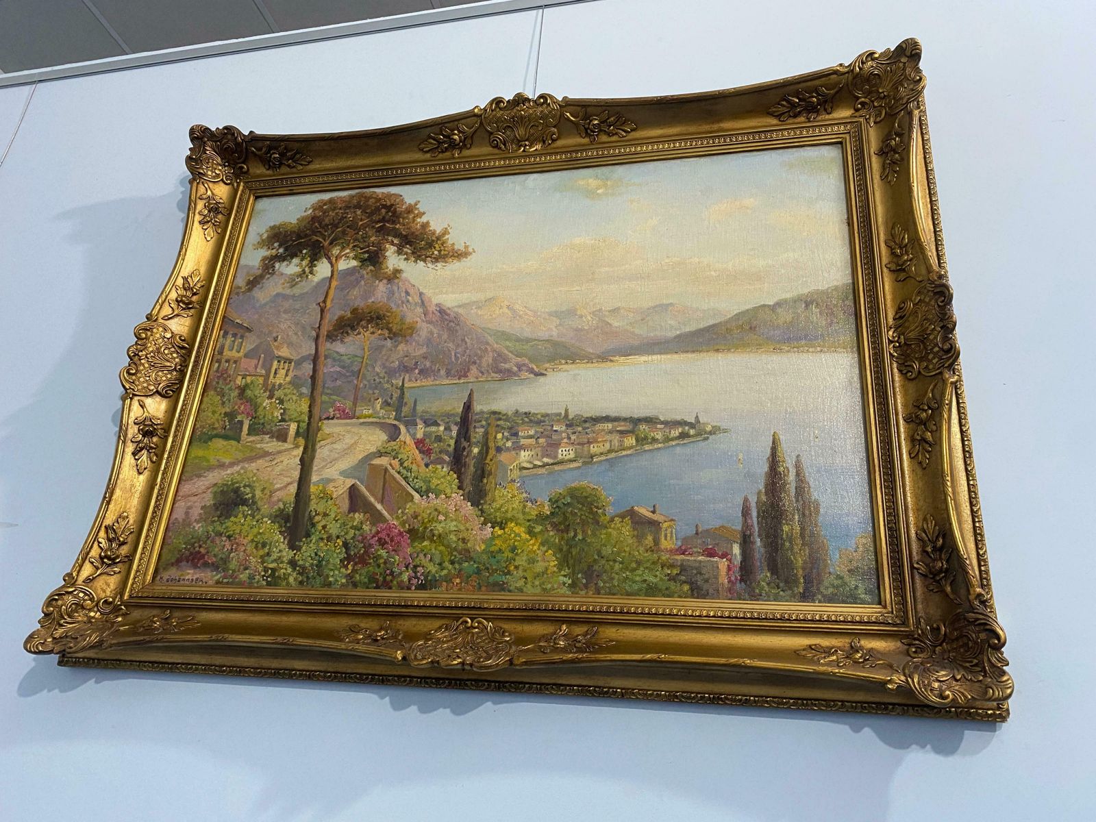 Antique Oil Painting "Landscape With Lake" Signed, H Johahnsen photo 1233.0