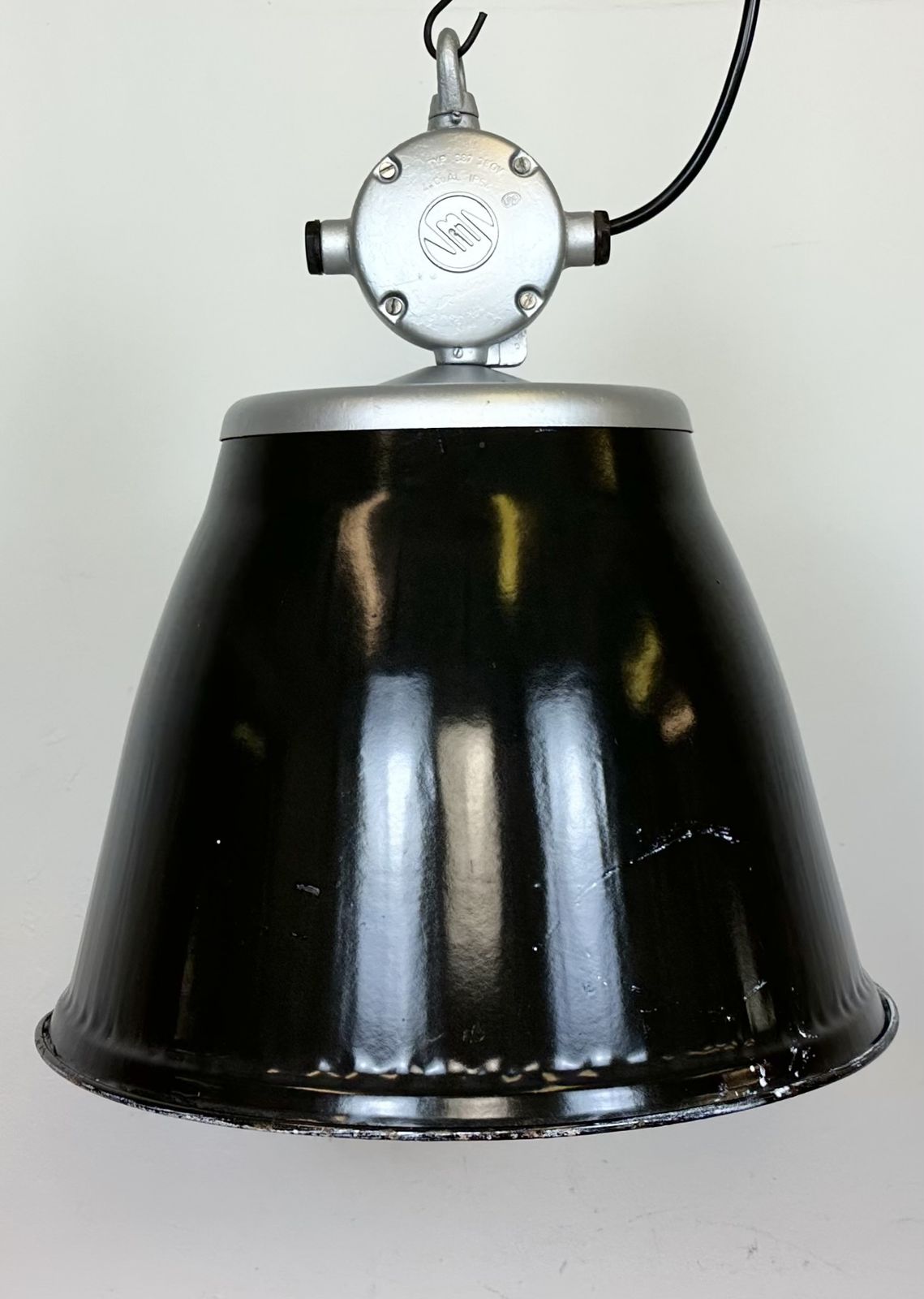photo buy Industrial Black Enamel Factory Pendant Lamp, 1960s, 49x