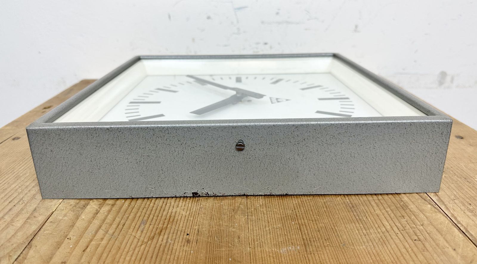 249.0 Grey Industrial Square Wall Clock From Pragotron, 1970s, 2x photo