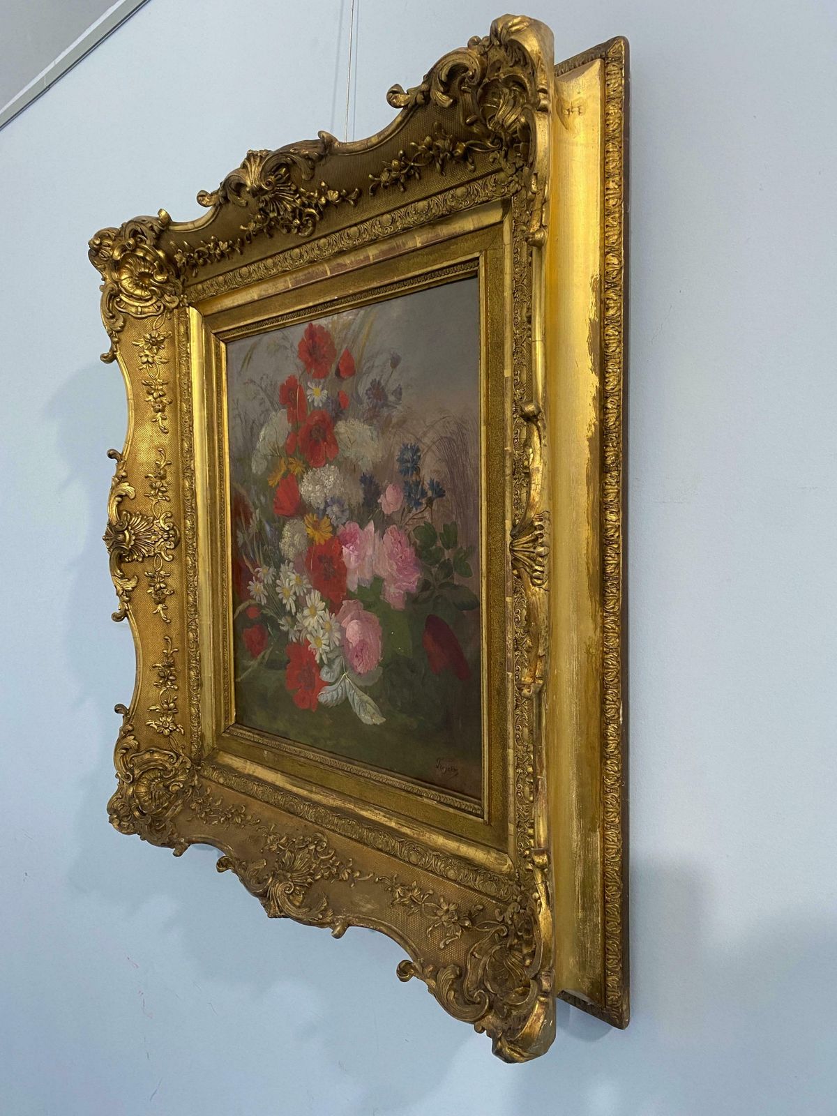 photo for sale Antique Oil Painting "Flowers Of The Field" Signed, Second Half Of The 19th Century, France