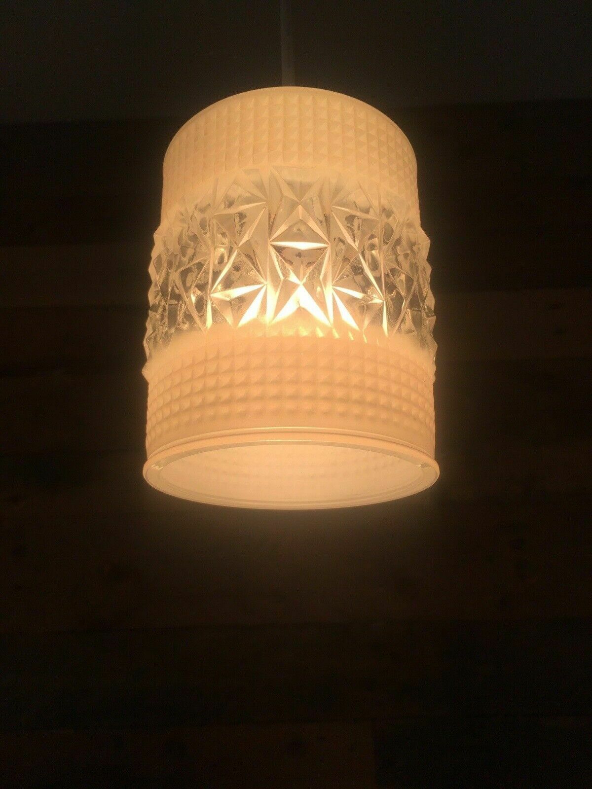 1 Retro 60's White & Clear Rippled Textured Op Art Glass Lamp Shade Vintage 70's