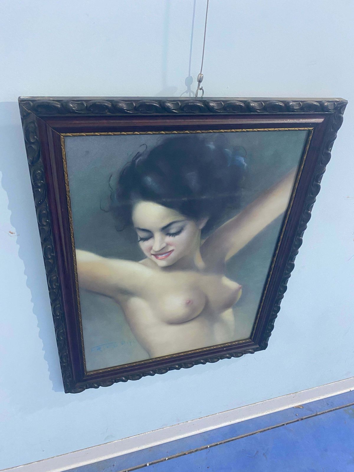 Art Deco Pastel Painting "Female Nude" Signed Fried Pal 1930s photo vinterior